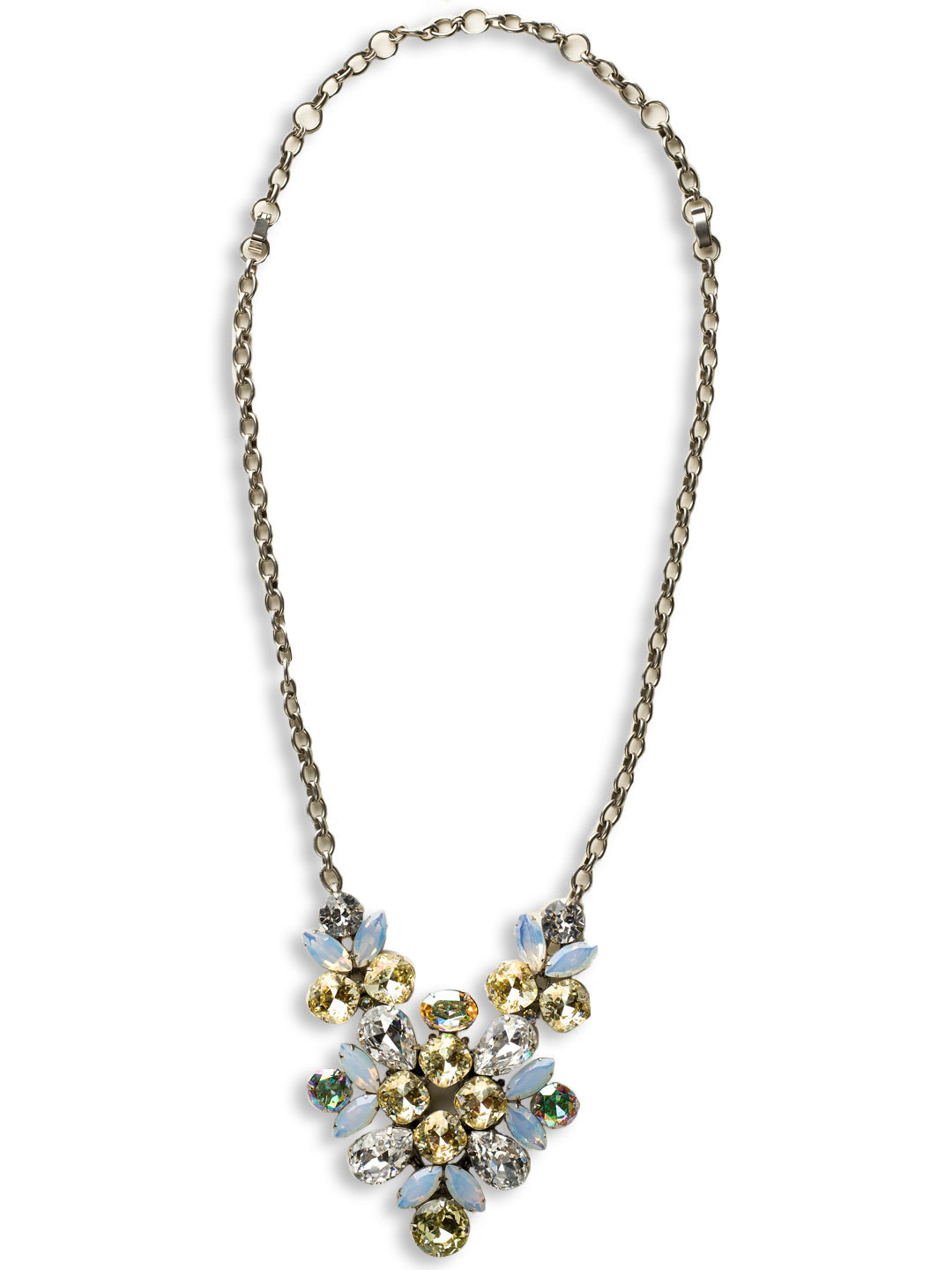 Crystal Lotus Convertible Necklace - NCR1ASLZ - <p>To make a long story short, this necklace is convertible! Layer it with long strands or stack it with other statements! Long or short, the interesting array of crystals works to light up the night. From Sorrelli's Lemon Zest collection in our Antique Silver-tone finish.</p>