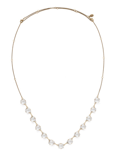 Crystal Rain Long Strand Necklace - NCR71AGCRY - Dare to sparkle with this long strand necklace of evenly spaced cushion cut crystals. Rings placed throughout the chain allow this necklace to be worn as long or short as desired for maximum style! From Sorrelli's Crystal collection in our Antique Gold-tone finish.