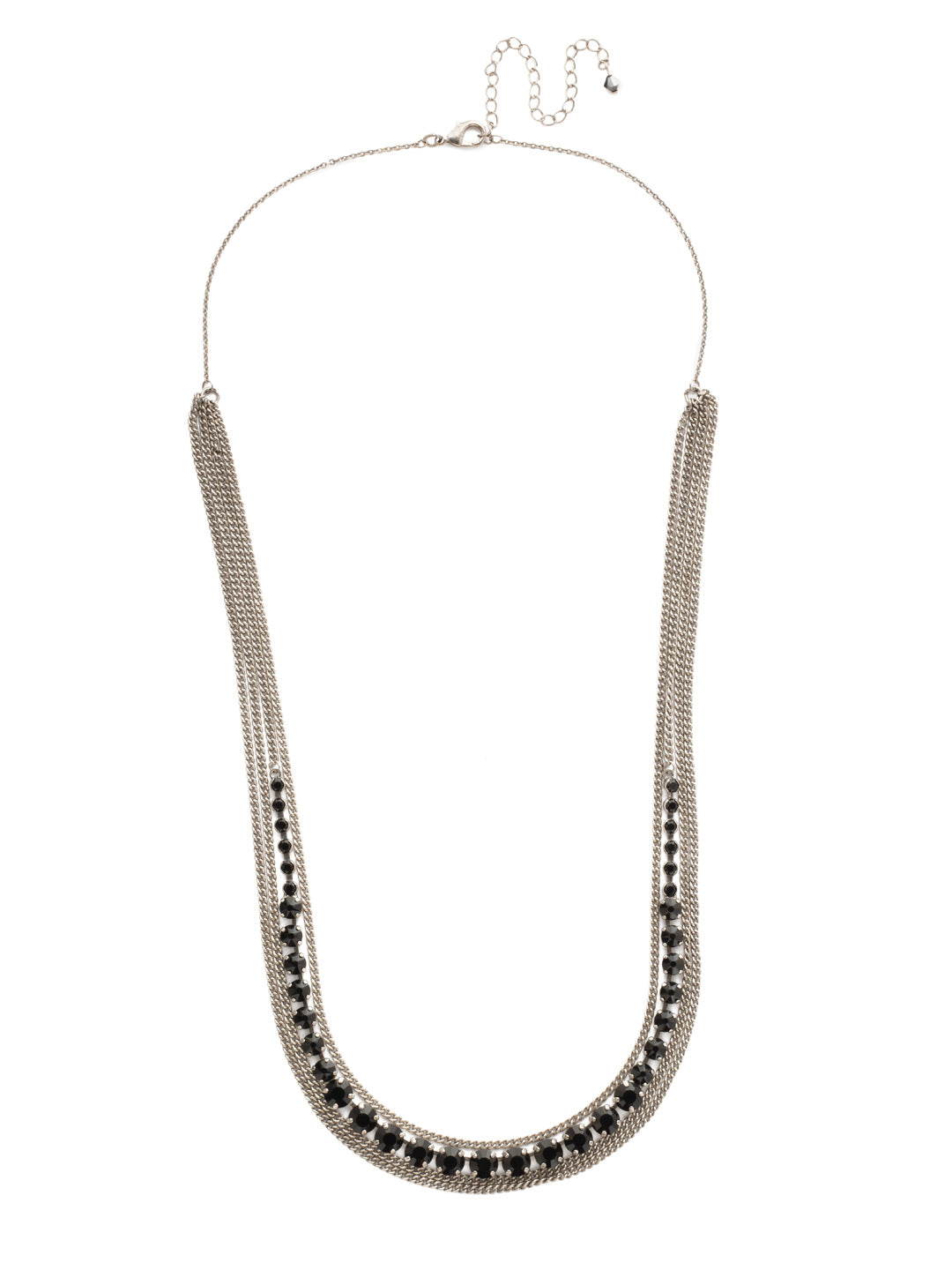 Layer It On Multi-Strand Layered Necklace - NCR73ASBON - <p>Styled for you. Rows of mixed metal chain and crystal intertwine in this quintessential long layered necklace! From Sorrelli's Black Onyx collection in our Antique Silver-tone finish.</p>