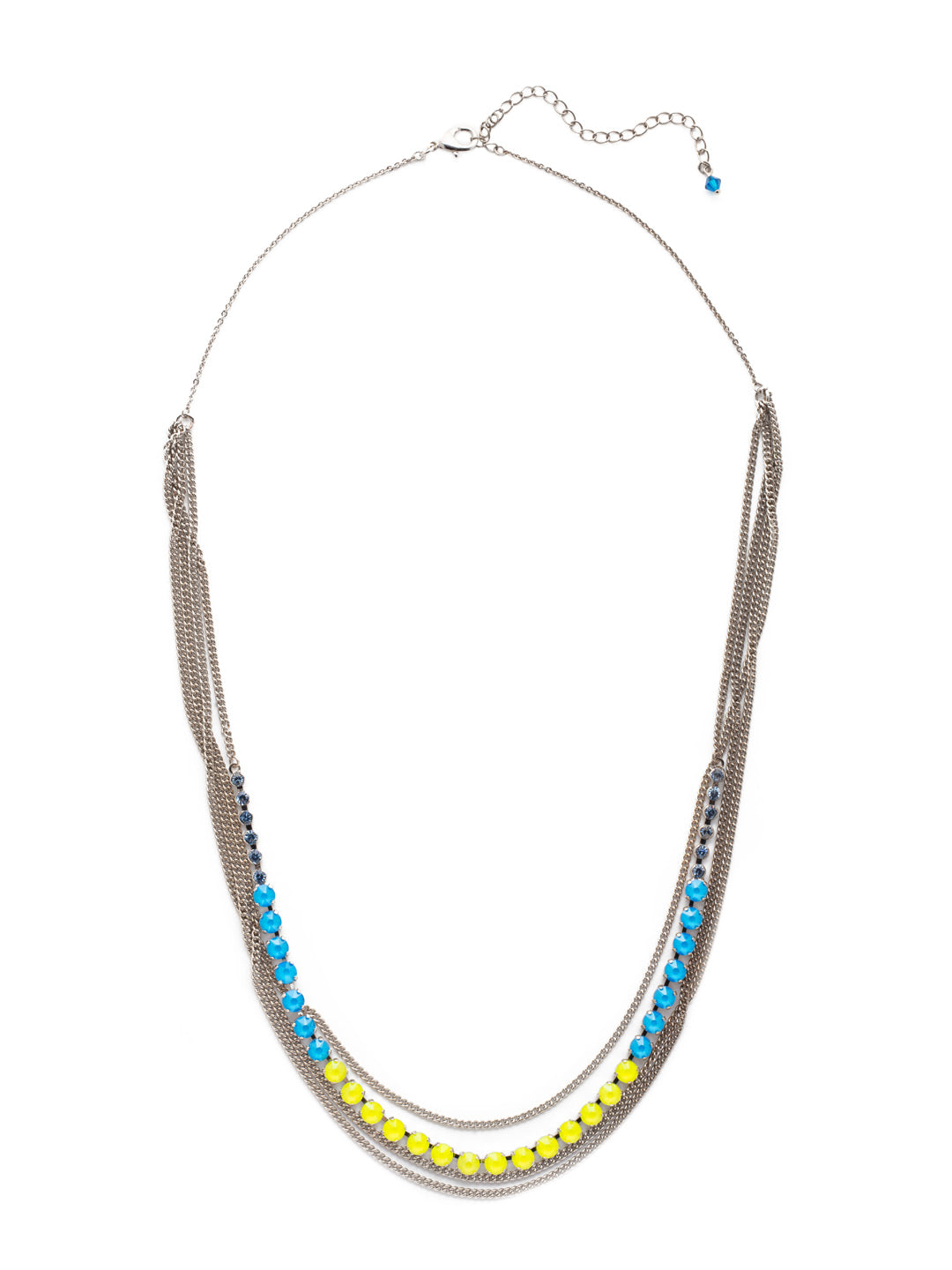 Layer It On Multi-Strand Layered Necklace - NCR73PDBPY - <p>Styled for you. Rows of mixed metal chain and crystal intertwine in this quintessential long layered necklace! From Sorrelli's Blue Poppy collection in our Palladium finish.</p>
