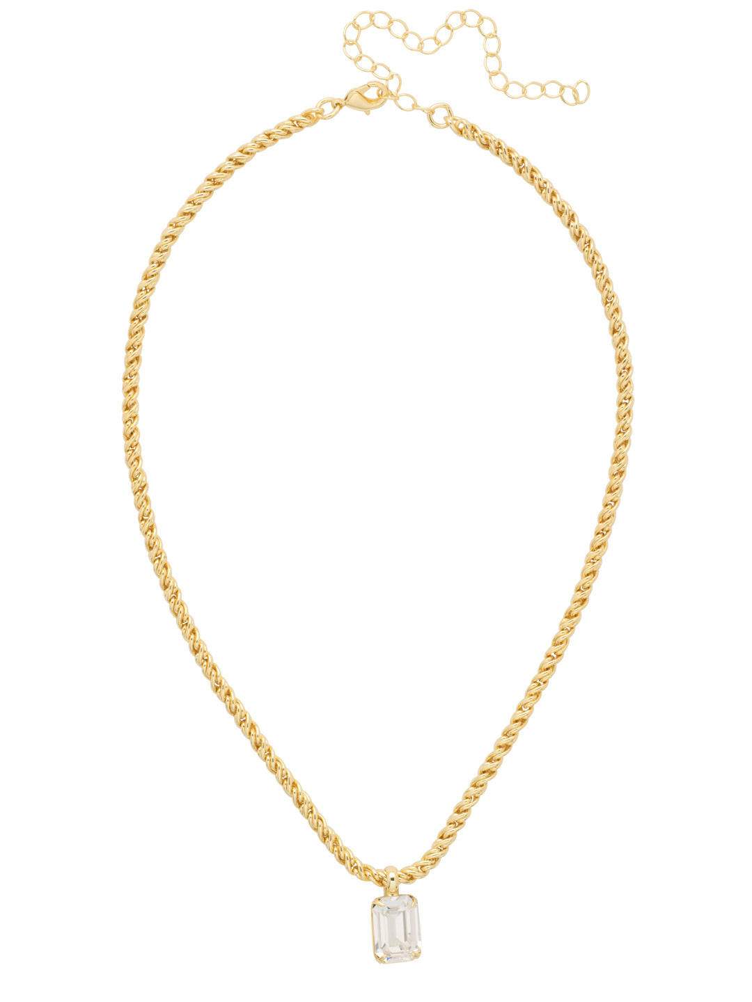 Emerald Rope Chain Pendant Necklace - NCT110BGCRY - <p>The Emerald Rope Chain Pendant Necklace features an emerald cut pendant on an adjustable rope chain, secured by a lobster claw clasp. From Sorrelli's Crystal collection in our Bright Gold-tone finish.</p>