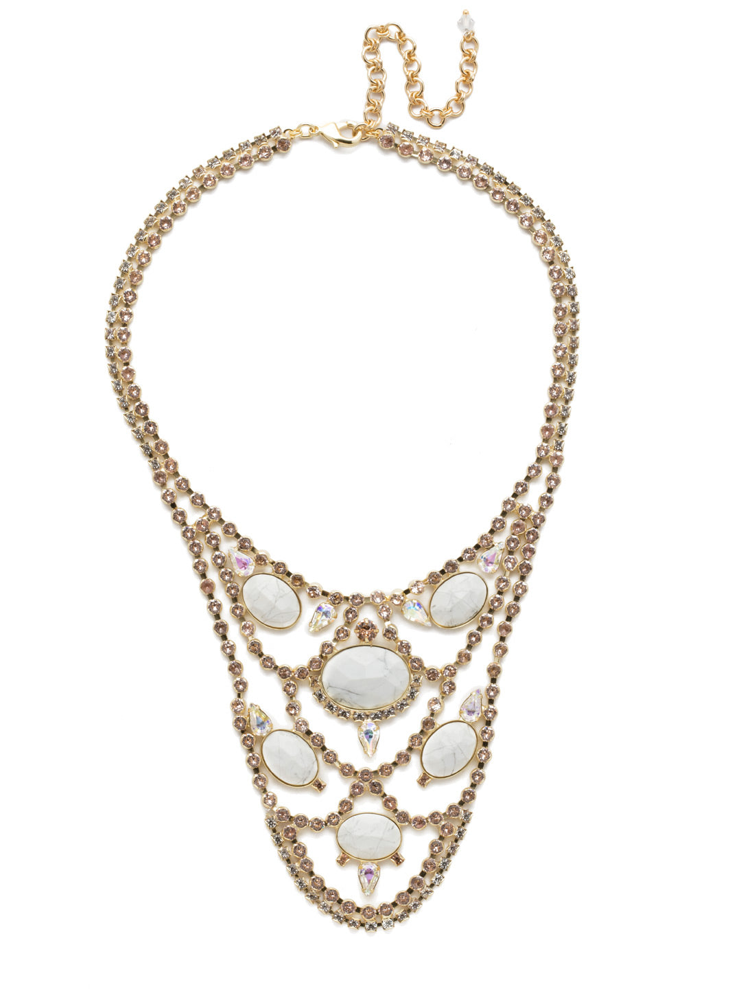Oval Ovation Necklace - NCU22BGSCL - <p>Six oval cabochons, accented by pear and round crystals are at the center of this beautiful bib-style design. From Sorrelli's Silky Clouds collection in our Bright Gold-tone finish.</p>
