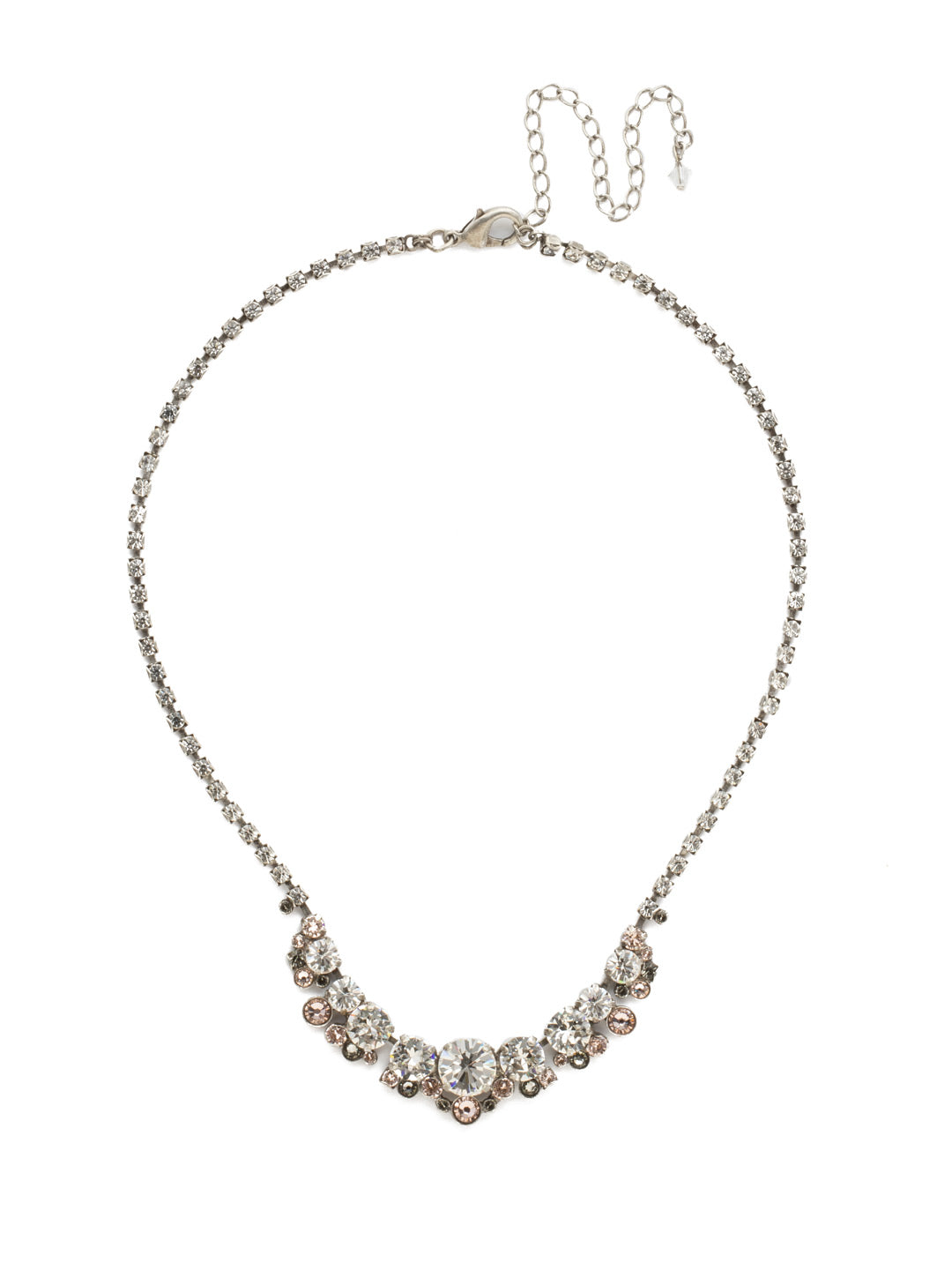Multi-cut Round Crystal Cluster Line Tennis Necklace - NCW11ASSNB