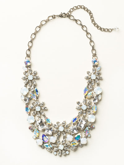Multi Crystal Cut Floral Statement Bib Necklace - NCW3ASWBR - <p>From Sorrelli's White Bridal collection in our Antique Silver-tone finish.</p>