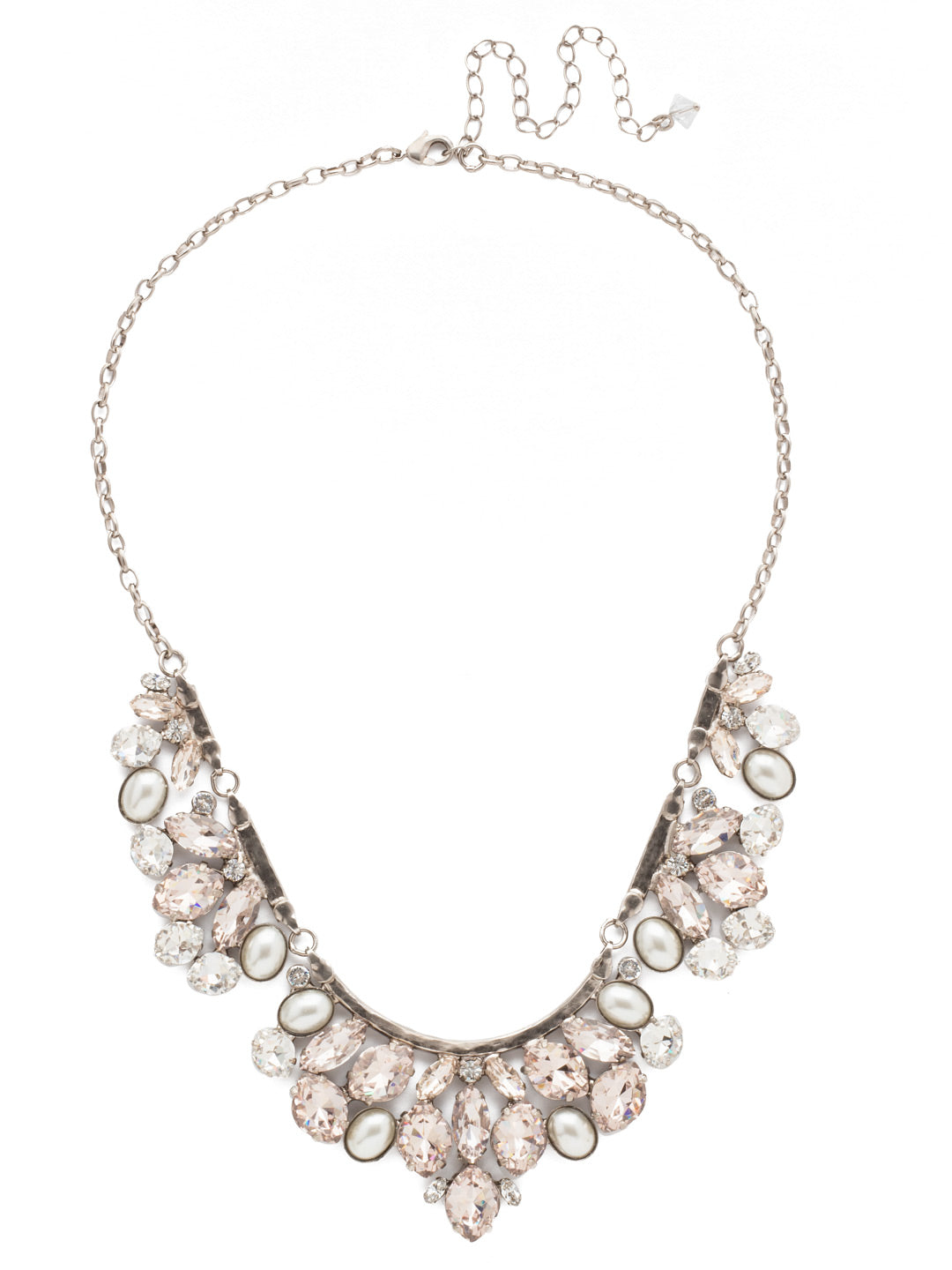 Floral Crystal Cluster Classic Necklace - NCY2ASPLS - <p>Sparkle in full bloom! This classic necklace features a beautiful combination of multi-cut crystals and semi-precious stone accents, all hanging from segments of hammered metal. </p><p> From Sorrelli's Soft Petal collection in our Antique Silver-tone finish.</p>