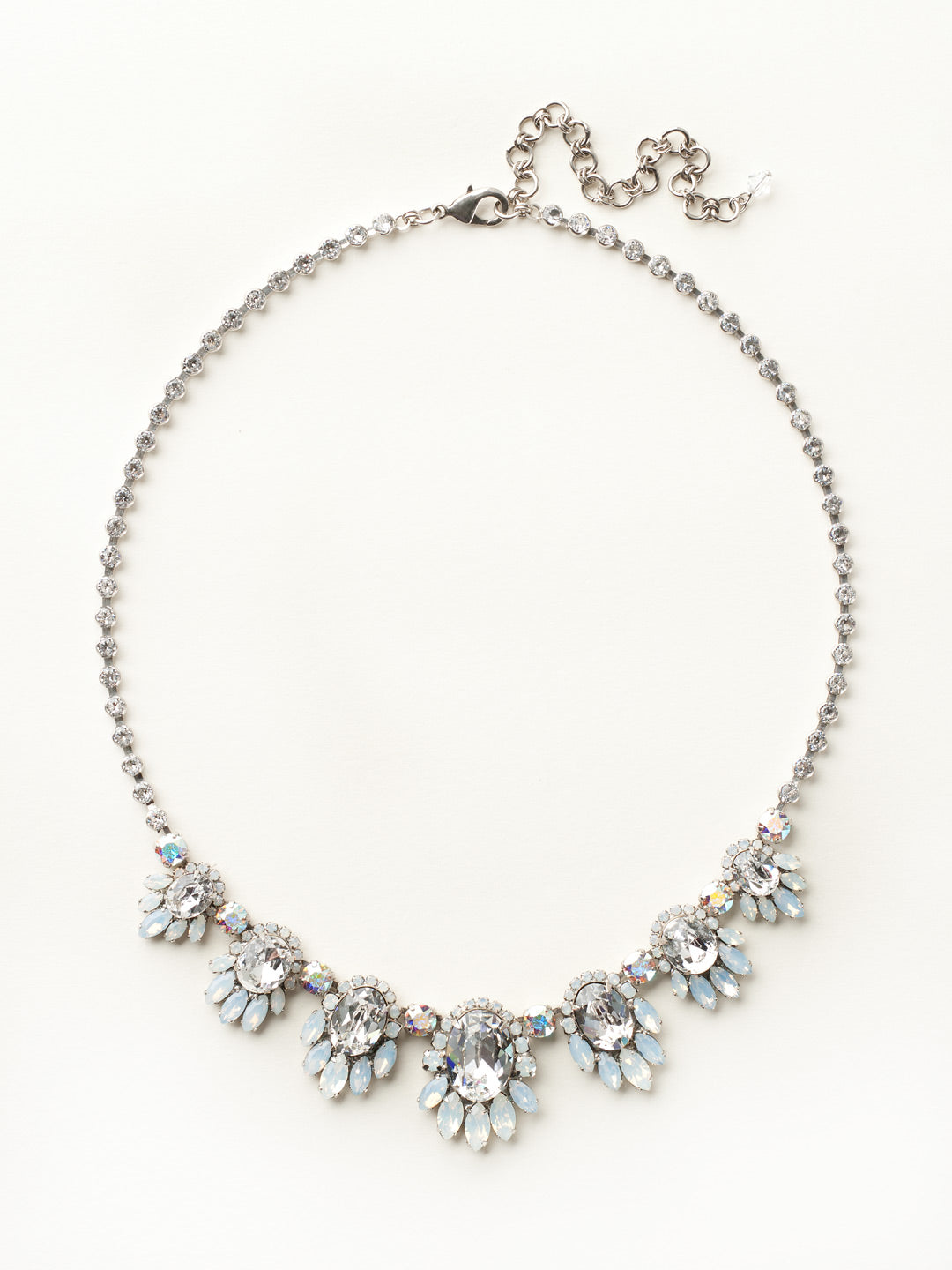 Ornate Multi-Cluster Line Necklace - NCZ4ASWBR - Vintage inspired sparkle! Each crystal cluster features a central oval stone encircled by faceted navette and round crystals.