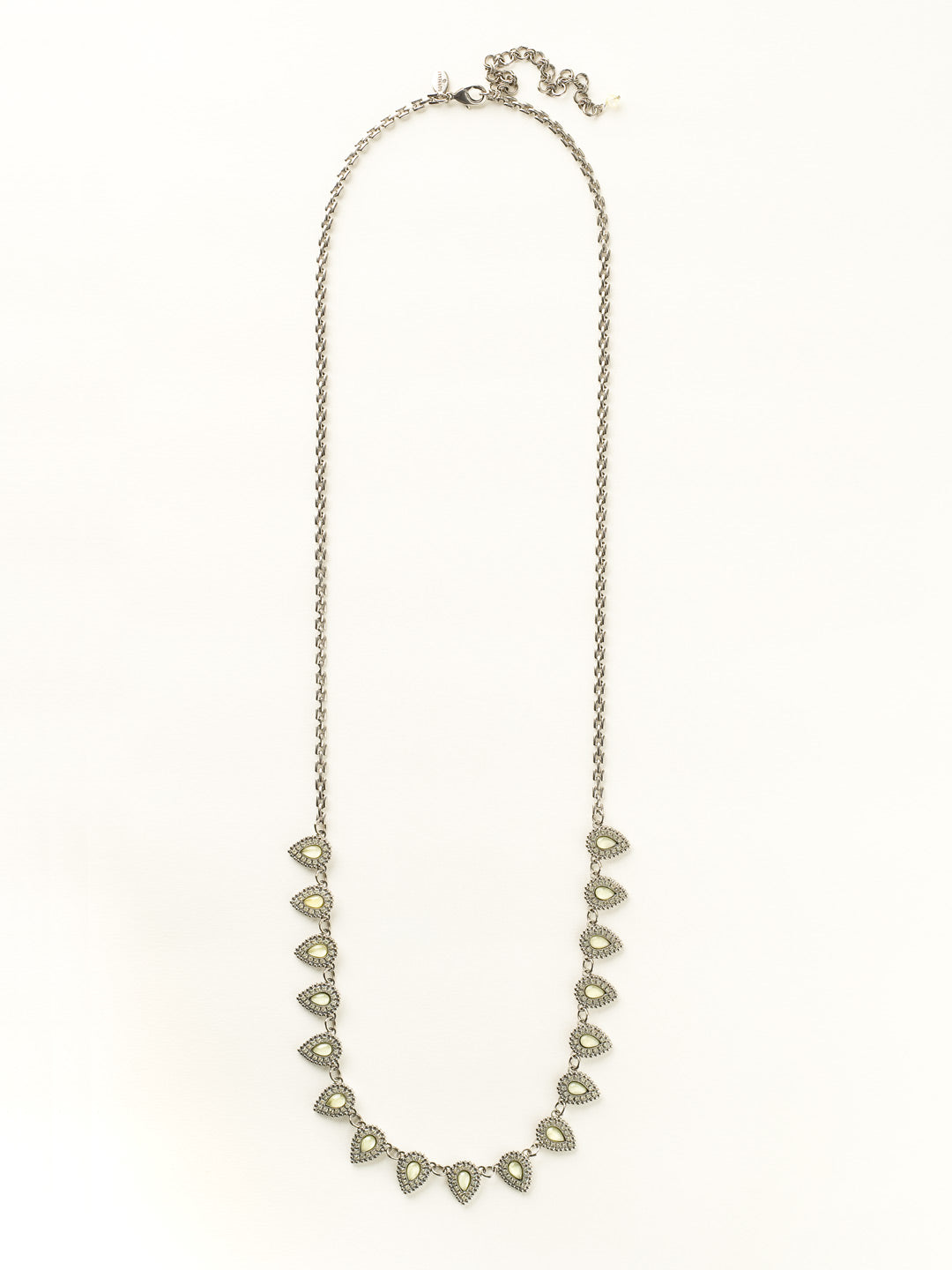 Semi-Precious Pear Long Strand Necklace - NDA25ASLMD - This delicate long strand features semi-precious teardrops set within a row of round crystals and ball chain.