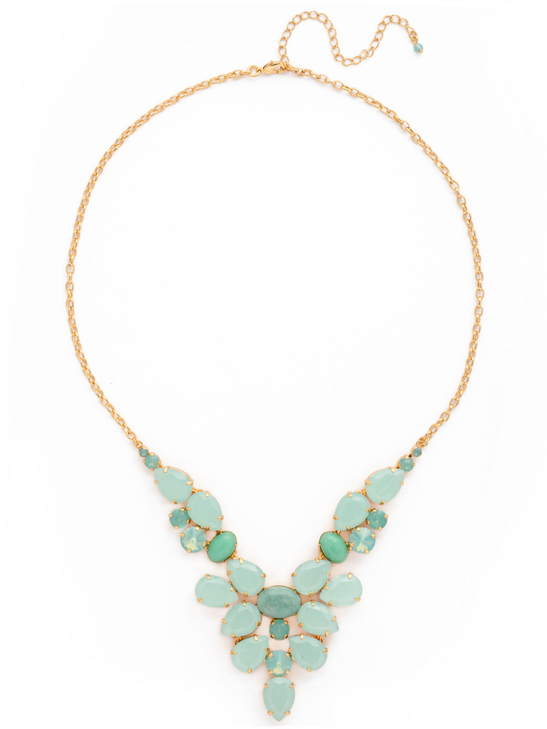 Chambray Statement Necklace - NDE59BGPAC - <p>Our Chambray Statement Necklace has it all! Semi-precious stones sprinkled throughout clusters of round and pear-shaped crystals makes for an unforgettable bib necklace. From Sorrelli's Pacific Opal collection in our Bright Gold-tone finish.</p>