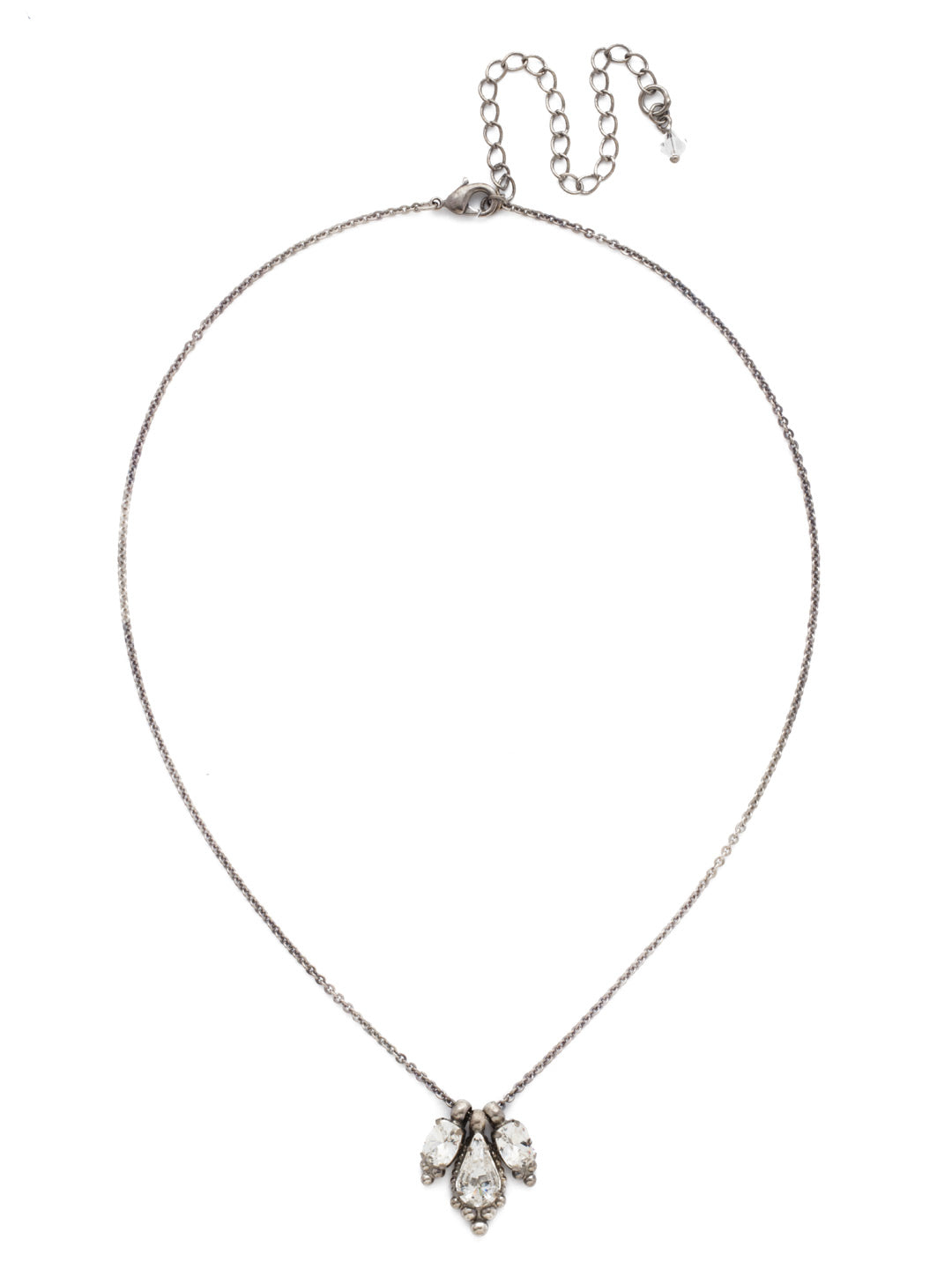 Embroidered Trifecta Pendant Pendant Necklace - NDH22ASCRY - <p>Our Embroidered Trifecta Pendant instantly adds sparkle to any outfit. Three gemstones adorn a delicate chain for elegant glamour. Wear alone or layer with longer pieces for all over sparkle! From Sorrelli's Crystal collection in our Antique Silver-tone finish.</p>