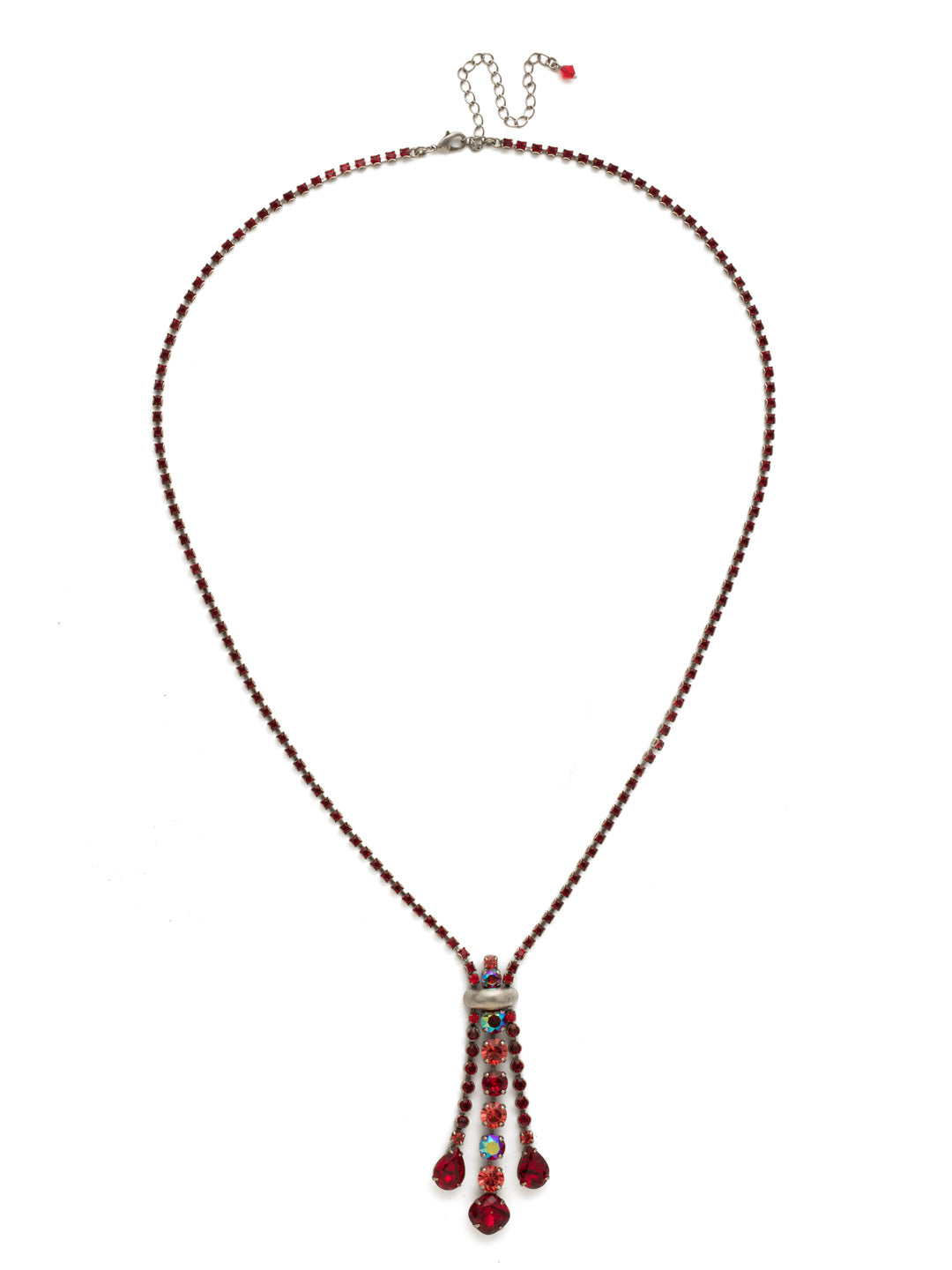 Amaranthus Necklace - NDH25ASRRU - A trendy tassel composed of round, pear and a single cushion cut crystal is beautifully accented by a long, rhinestone chain.