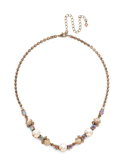 Classic Chiffon Line Necklace - NDH7AGNT - <p>Our Classic Chiffon Line Necklace is the perfect blend of crystals and semi-precious stones. This necklace has it all! Rhinestone chain completes this design for all around sparkle. From Sorrelli's Neutral Territory collection in our Antique Gold-tone finish.</p>