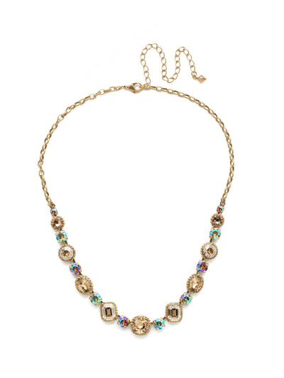 Embellished Elegance Necklace - NDK14AGNT - <p>This glimmering line necklace features rounded cushion cut, oval and emerald cut stones surrounded by embellished, vintage inspired settings. From Sorrelli's Neutral Territory collection in our Antique Gold-tone finish.</p>