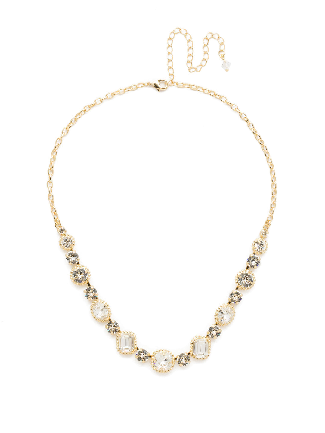 Embellished Elegance Necklace - NDK14BGCRY - <p>This glimmering line necklace features rounded cushion cut, oval and emerald cut stones surrounded by embellished, vintage inspired settings. From Sorrelli's Crystal collection in our Bright Gold-tone finish.</p>