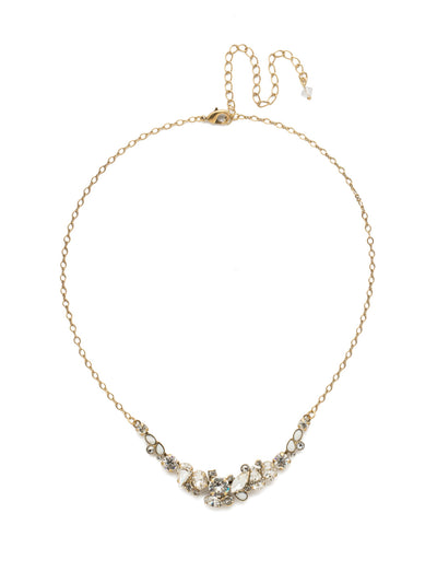 Asymmetric Cluster Necklace - NDK16AGCRY - <p>This unique line necklace features a bold cluster of crystal and semi-precious stones that form an eye-catching shimmer which will take any look to the next level. From Sorrelli's Crystal collection in our Antique Gold-tone finish.</p>