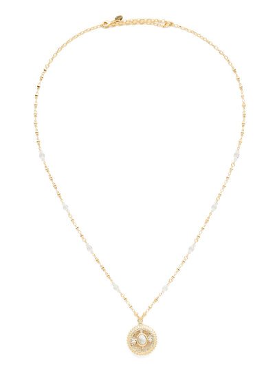 Majestic Medallion Pendant - NDK3BGCRY - <p>An ornate gem-laden medallion is highlighted by a delicate textured chain in this must-have design. This style also features a double lobster claw closure which allows for extreme length adjustment and easy layering with other necklaces. From Sorrelli's Crystal collection in our Bright Gold-tone finish.</p>