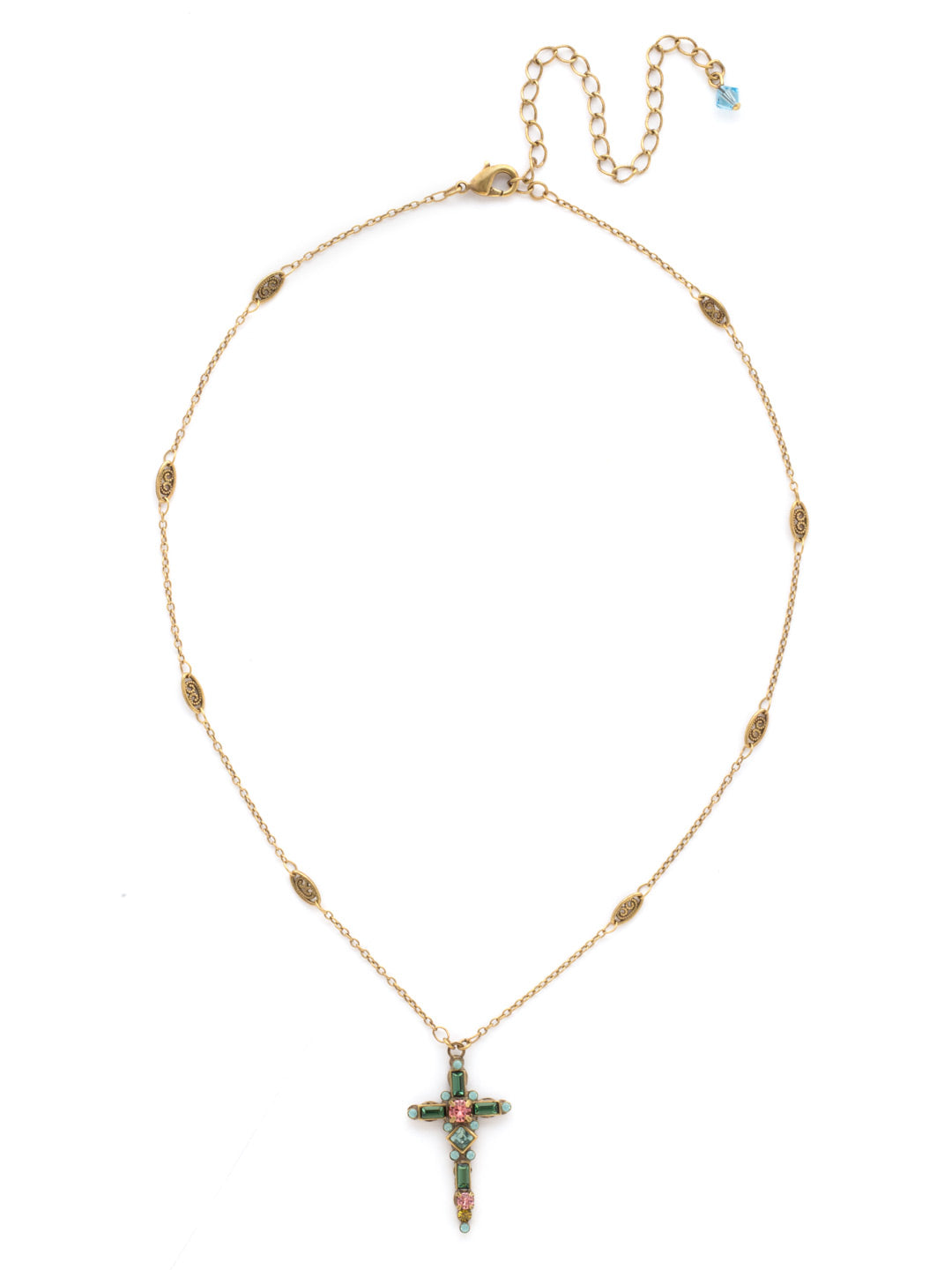 Delicate Cross Pendant Necklace - NDK48AGPOP - <p>A truly divine pendant. This delicate cross pendant features multi-cut crystals in an antique inspired setting. From Sorrelli's Gem Pop collection in our Antique Gold-tone finish.</p>