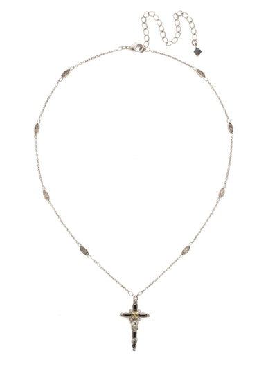 Delicate Cross Pendant Necklace - NDK48ASBON - A truly divine pendant. This delicate cross pendant features multi-cut crystals in an antique inspired setting. From Sorrelli's Black Onyx collection in our Antique Silver-tone finish.