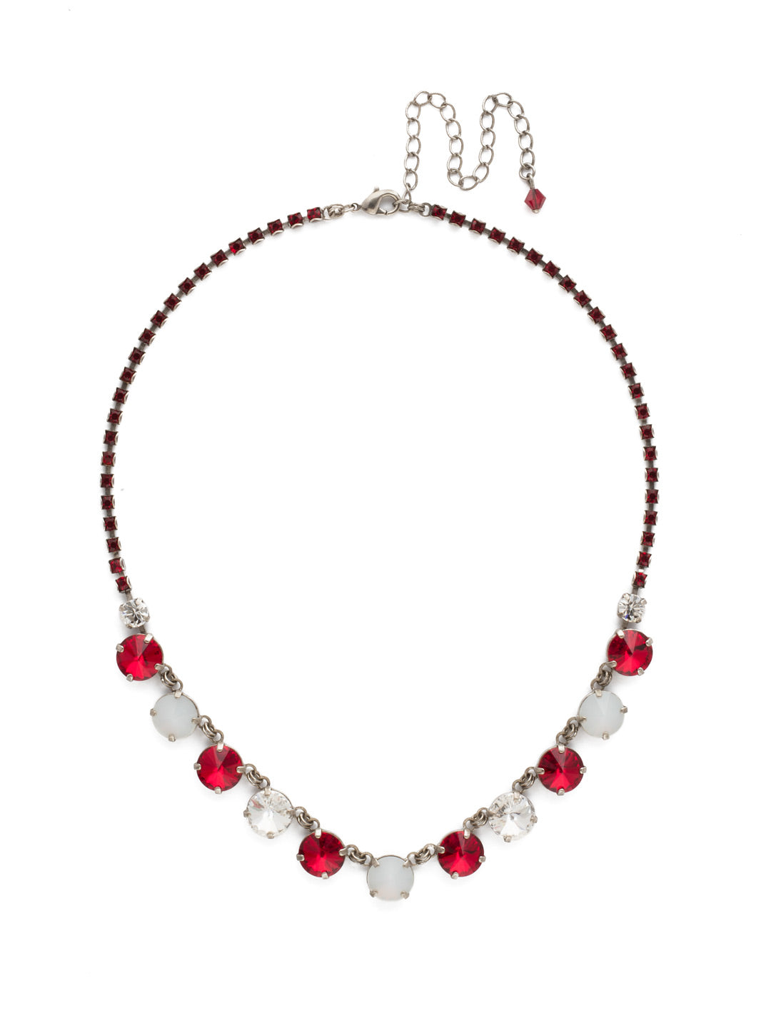 Simply Sophisticated Line Necklace - NDK6ASCP - A row of glamorous linked round crystals adds just the right touch of sparkle to any look. From Sorrelli's Crimson Pride collection in our Antique Silver-tone finish.