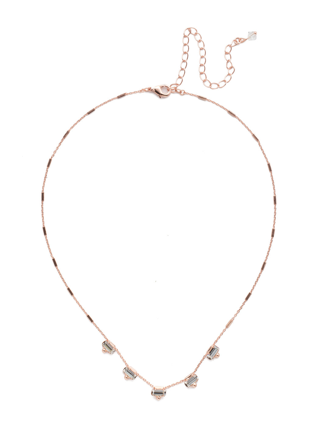 Shine and Dash Tennis Necklace - NDM17RGCRY - <p>Beautifully faceted baguette crystals set in rectangular row offer simple styling that will add a pop of sparkle to your look. From Sorrelli's Crystal collection in our Rose Gold-tone finish.</p>