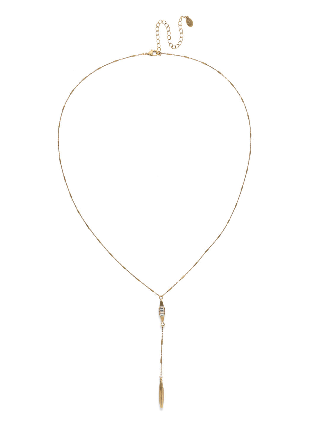 Point It Out Necklace - NDM28AGCRY - <p>No need to point out that this is a fantastic necklace - it goes without saying! A delicate Y necklace, this lariat features a central metal finding with beautifully set baguettes and a slim metal point beneath. From Sorrelli's Crystal collection in our Antique Gold-tone finish.</p>