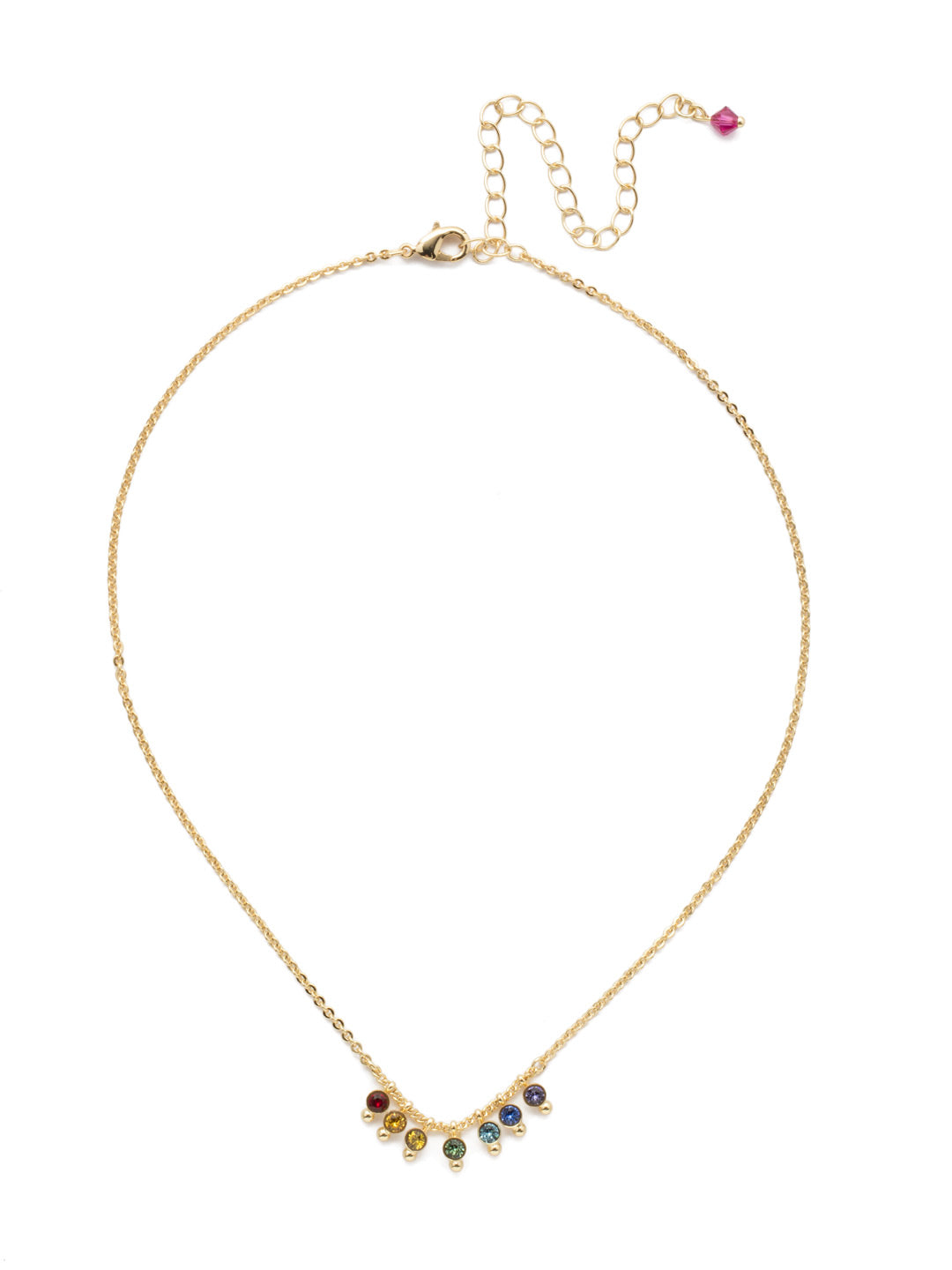 Delicate Dots Pendant Necklace - NDN115BGPRI - <p>Seven petite round cut crystals in ornamental metal settings adorn a thin chain in this simple, easy-to-layer necklace. From Sorrelli's Prism collection in our Bright Gold-tone finish.</p>