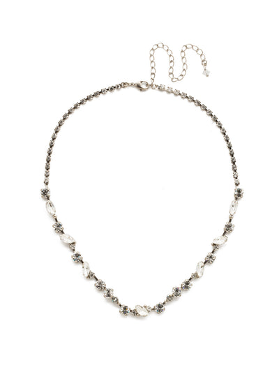 Simply Stated Tennis Necklace - NDN1ASCRY - <p>Geometric shaped crystals fall in line to provide simple, yet stunning sparkle. A rhinestone encrusted chain completes this style and adds all-around allure. From Sorrelli's Crystal collection in our Antique Silver-tone finish.</p>