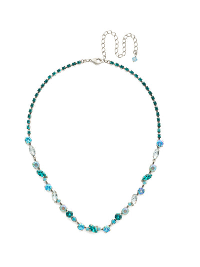 Simply Stated Tennis Necklace - NDN1ASSMN - <p>Geometric shaped crystals fall in line to provide simple, yet stunning sparkle. A rhinestone encrusted chain completes this style and adds all-around allure. From Sorrelli's Sweet Mint collection in our Antique Silver-tone finish.</p>