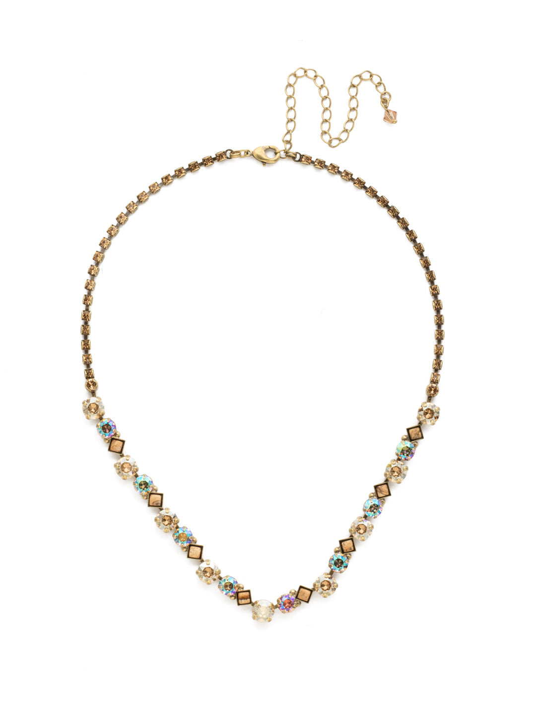 Dazzling Diamonds Line Necklace - NDN36AGNT - <p>Diamond-shaped semiprecious stones are accented by shimmering, round crystals in this classic necklace. From Sorrelli's Neutral Territory collection in our Antique Gold-tone finish.</p>