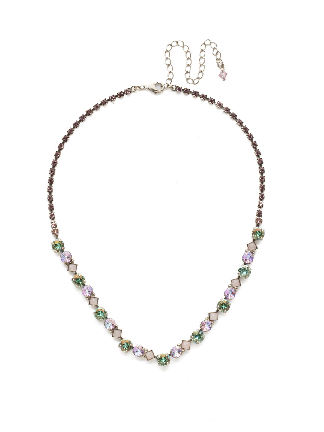 Dazzling Diamonds Line Necklace - NDN36ASLPA - Diamond-shaped semiprecious stones are accented by shimmering, round crystals in this classic necklace.
