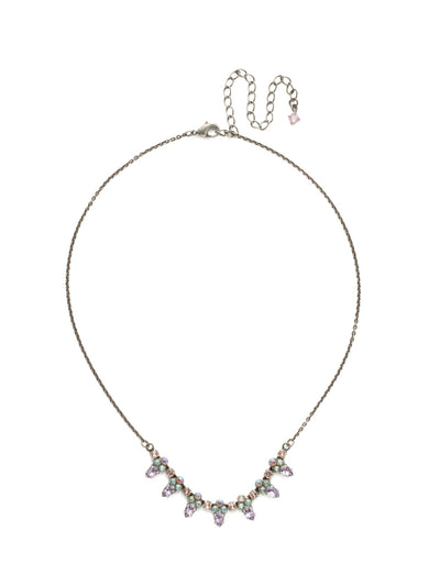 Twinkling Thistle Tennis Necklace - NDN46ASLPA - A row of shimmering navette stones peek out from their delicate crystal setting in this half line design. From Sorrelli's Lilac Pastel collection in our Antique Silver-tone finish.