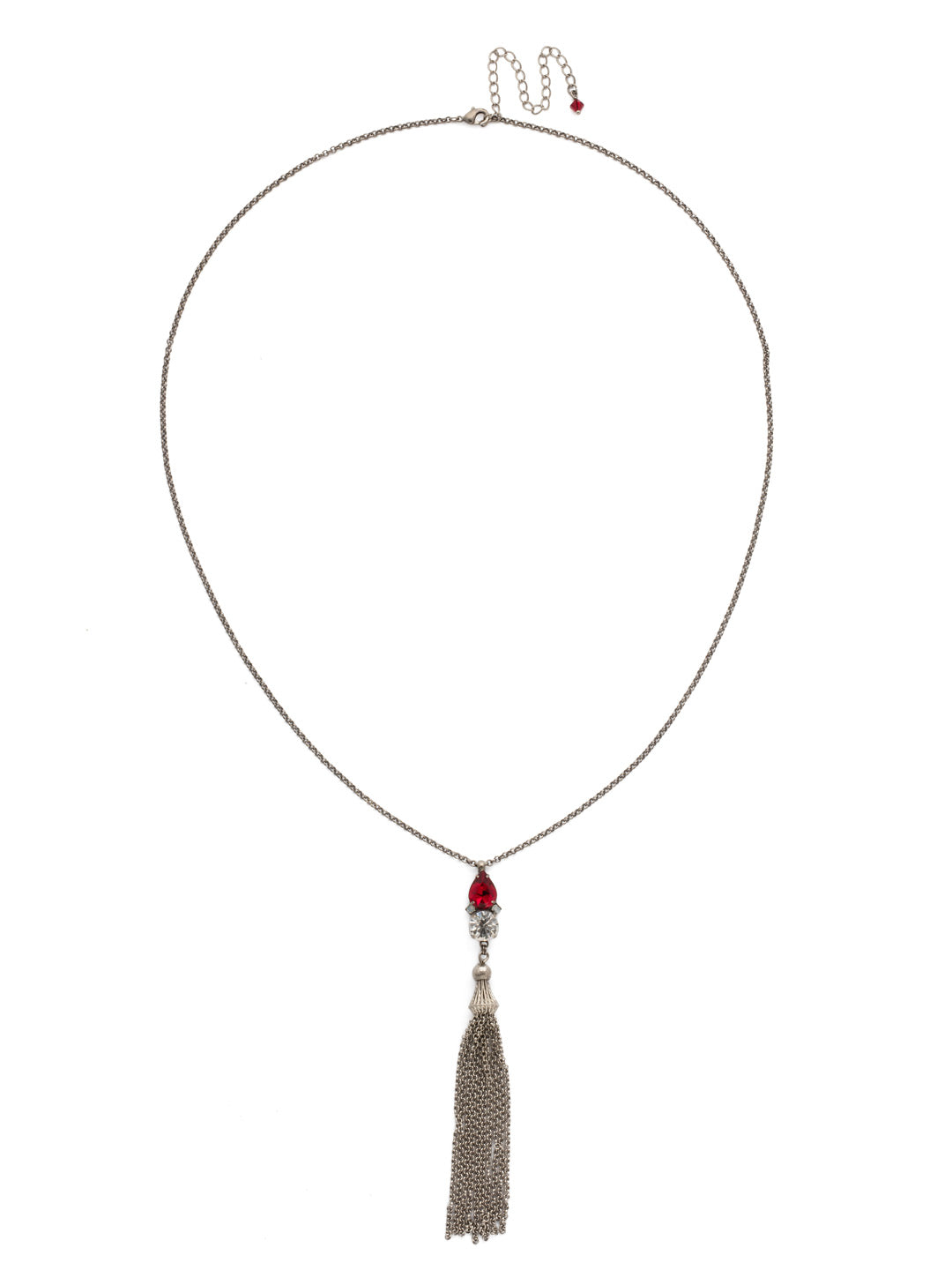 Timeless Tassel Necklace - NDN51ASCP - Our Tassel Necklace has pear and round shaped crystals embellish an ornamental tassel. Wear alone or with your favorite pendants and classic styles. From Sorrelli's Crimson Pride collection in our Antique Silver-tone finish.