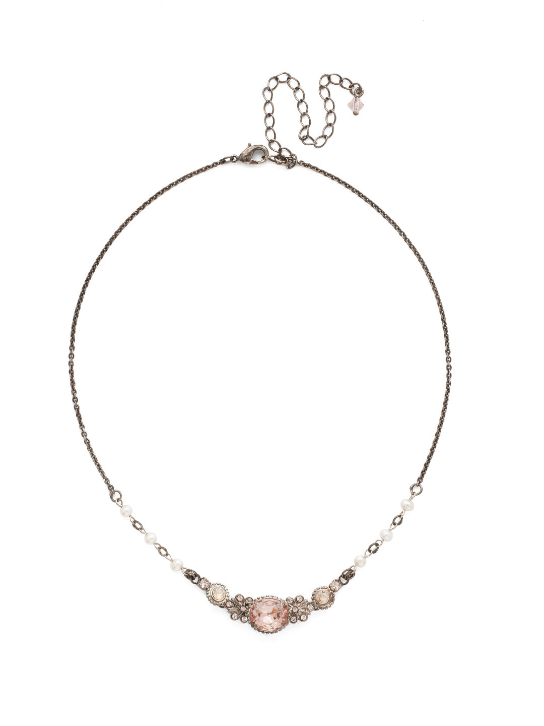 Vintage Inspired Tennis Necklace - NDP2ASSBL - <p>This necklaces has a pearl detailed chain. From Sorrelli's Satin Blush collection in our Antique Silver-tone finish.</p>
