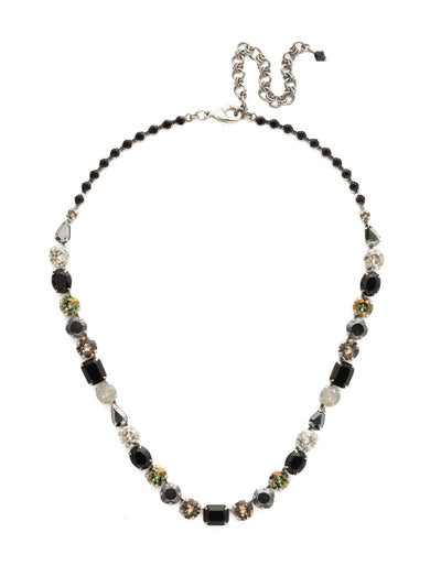 Tansy Line Necklace Tennis Necklace - NDQ13ASBON - Classic Sorrelli style abounds in this multi-crystal line necklace. Oval, round, emerald, pear and cushion cut crystals are accented by a rhinestone-encrusted chain for all-around allure. From Sorrelli's Black Onyx collection in our Antique Silver-tone finish.