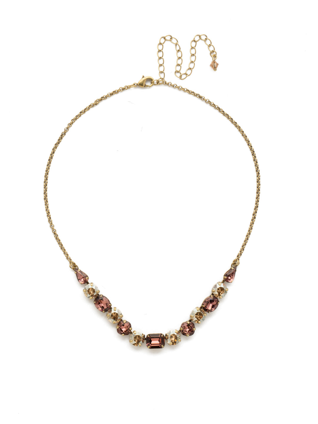Tansy Half Line Tennis Necklace - NDQ14AGMMA - <p>Oval, round, emerald, pear and cushion cut crystals are accented by a delicate chain for subtle sparkle that looks great layered or worn solo. From Sorrelli's Mighty Maroon collection in our Antique Gold-tone finish.</p>