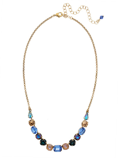 Tansy Half Line Tennis Necklace - NDQ14AGVBN - <p>Oval, round, emerald, pear and cushion cut crystals are accented by a delicate chain for subtle sparkle that looks great layered or worn solo. From Sorrelli's Venice Blue collection in our Antique Gold-tone finish.</p>