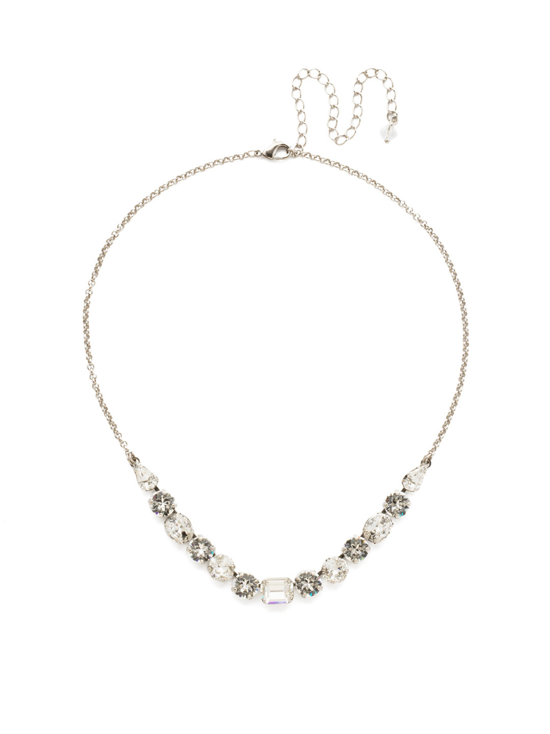 Tansy Half Line Tennis Necklace - NDQ14ASCRY - <p>Oval, round, emerald, pear and cushion cut crystals are accented by a delicate chain for subtle sparkle that looks great layered or worn solo. From Sorrelli's Crystal collection in our Antique Silver-tone finish.</p>