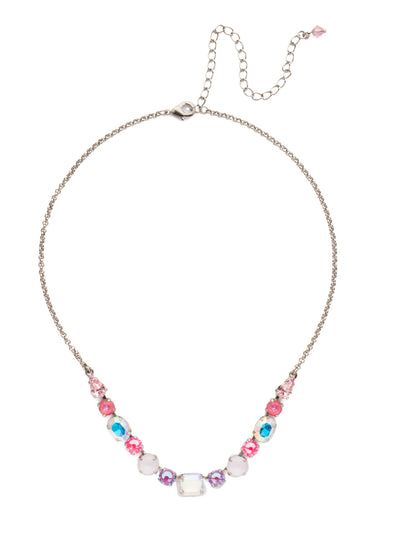 Tansy Half Line Tennis Necklace - NDQ14ASETP - <p>Oval, round, emerald, pear and cushion cut crystals are accented by a delicate chain for subtle sparkle that looks great layered or worn solo. From Sorrelli's Electric Pink collection in our Antique Silver-tone finish.</p>