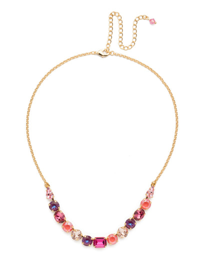 Tansy Half Line Tennis Necklace - NDQ14BGBGA - Oval, round, emerald, pear and cushion cut crystals are accented by a delicate chain for subtle sparkle that looks great layered or worn solo. From Sorrelli's Begonia collection in our Bright Gold-tone finish.