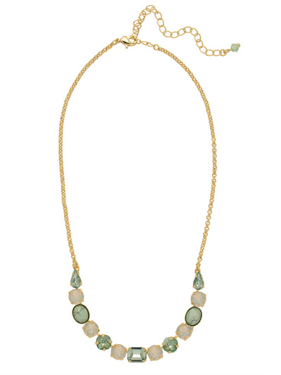 Tansy Half Line Tennis Necklace - NDQ14BGSGR - <p>Oval, round, emerald, pear and cushion cut crystals are accented by a delicate chain for subtle sparkle that looks great layered or worn solo. From Sorrelli's Sage Green collection in our Bright Gold-tone finish.</p>
