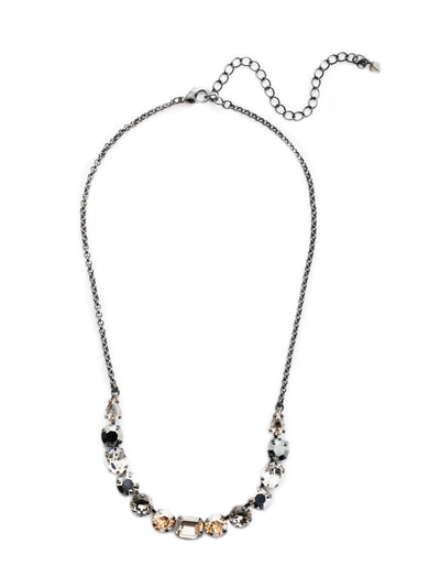 Tansy Half Line Tennis Necklace - NDQ14GMGNS - Oval, round, emerald, pear and cushion cut crystals are accented by a delicate chain for subtle sparkle that looks great layered or worn solo. From Sorrelli's Golden Shadow collection in our Gun Metal finish.