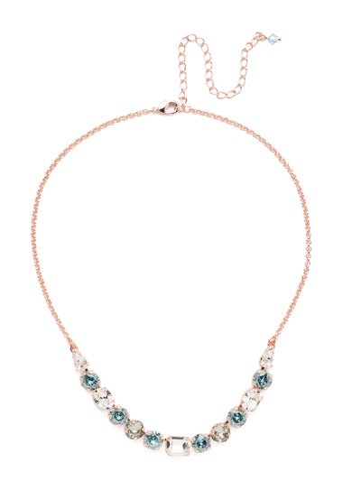 Tansy Half Line Tennis Necklace - NDQ14RGCAZ - Oval, round, emerald, pear and cushion cut crystals are accented by a delicate chain for subtle sparkle that looks great layered or worn solo. From Sorrelli's Crystal Azure collection in our Rose Gold-tone finish.