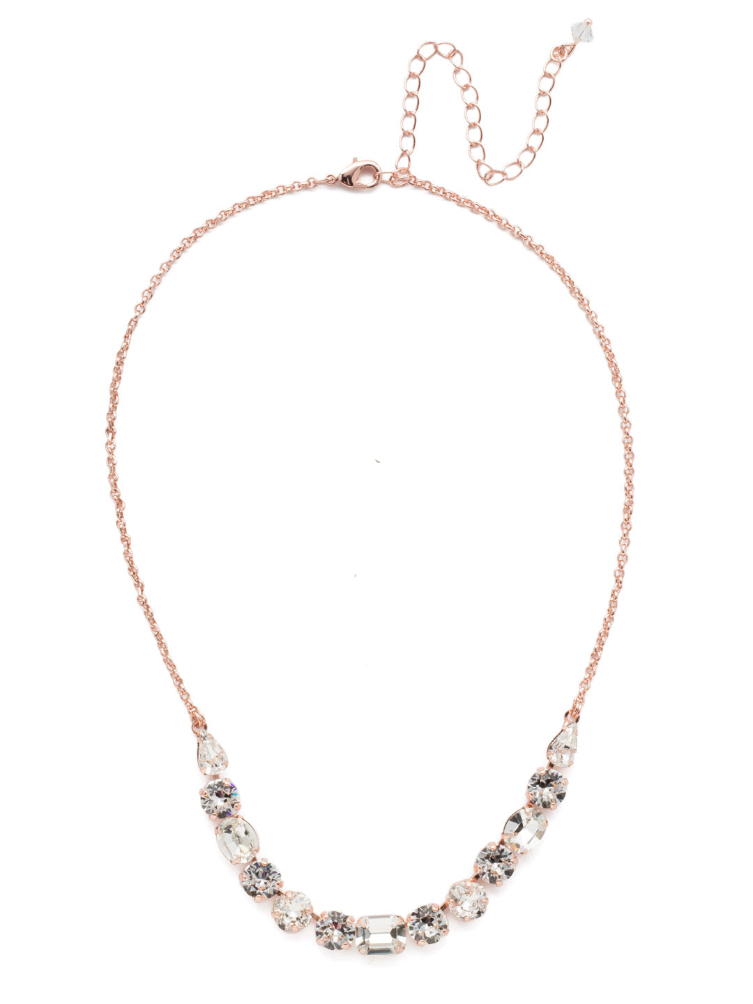 Tansy Half Line Tennis Necklace - NDQ14RGCRY - <p>Oval, round, emerald, pear and cushion cut crystals are accented by a delicate chain for subtle sparkle that looks great layered or worn solo. From Sorrelli's Crystal collection in our Rose Gold-tone finish.</p>