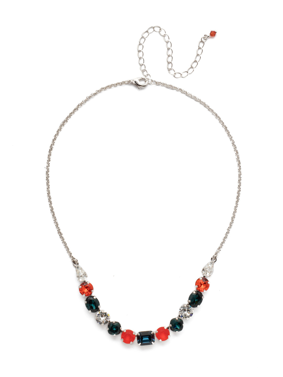 Tansy Half Line Tennis Necklace - NDQ14RHBTB - <p>Oval, round, emerald, pear and cushion cut crystals are accented by a delicate chain for subtle sparkle that looks great layered or worn solo. From Sorrelli's Battle Blue collection in our Palladium Silver-tone finish.</p>