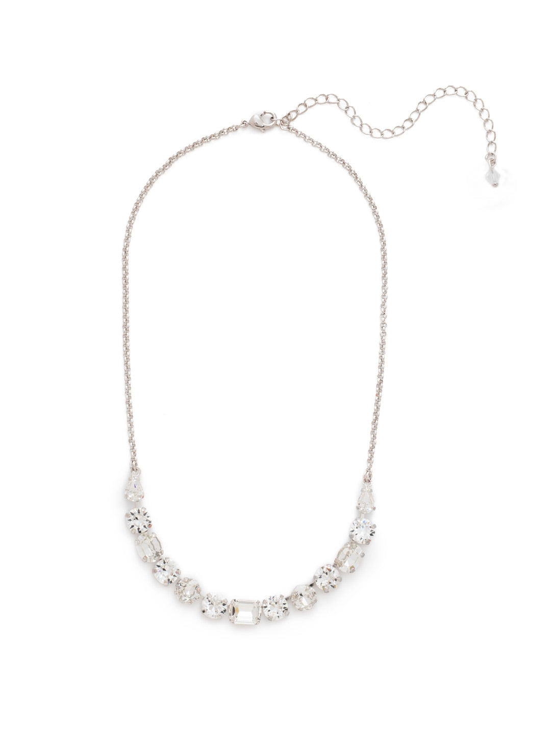 Tansy Half Line Tennis Necklace - NDQ14RHCRY - <p>Oval, round, emerald, pear and cushion cut crystals are accented by a delicate chain for subtle sparkle that looks great layered or worn solo. (16-20 inches) From Sorrelli's Crystal collection in our Palladium Silver-tone finish.</p>