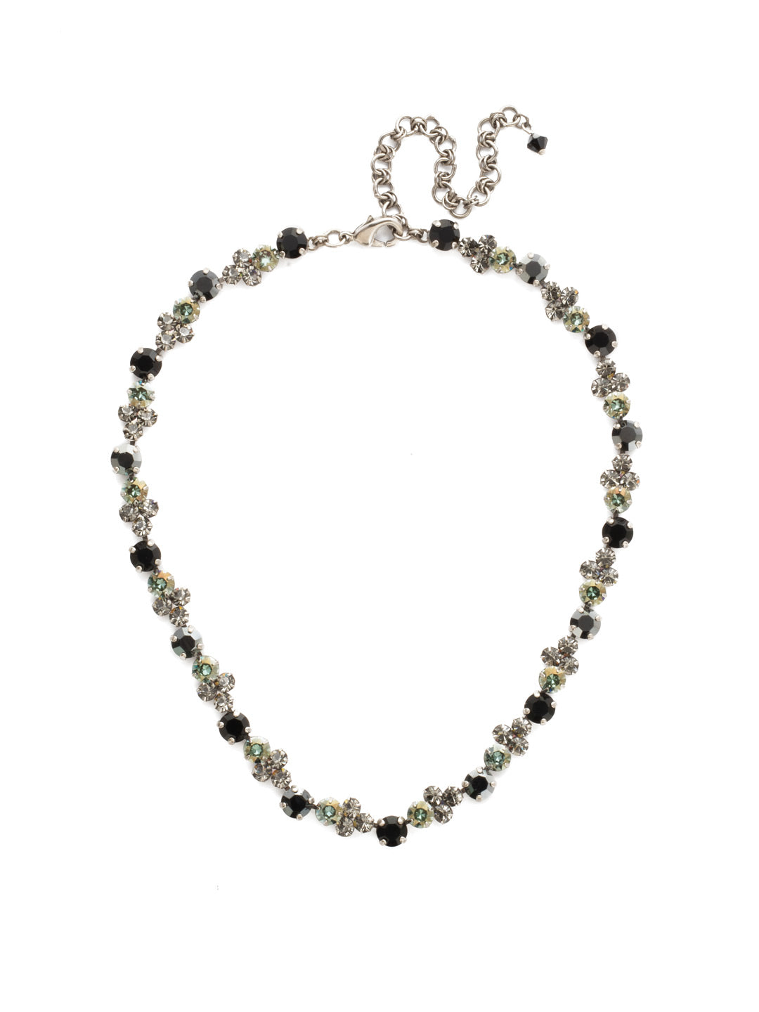 Wisteria Tennis Necklace - NDQ36ASBON - Round and round we go with a linear pattern of circular crystals. From Sorrelli's Black Onyx collection in our Antique Silver-tone finish.