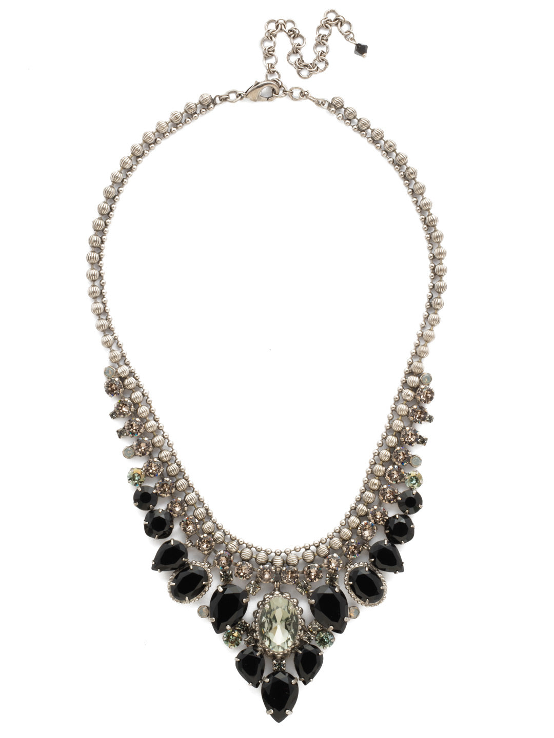 Protea Statement Statement Necklace - NDQ3ASBON - <p>If you feel that bold is better, Protea is the necklace for you! With en elegantly edged chain and crystal for days, this statement-making style pairs perfectly with everything from your favorite party dress to jeans and a sweater! From Sorrelli's Black Onyx collection in our Antique Silver-tone finish.</p>