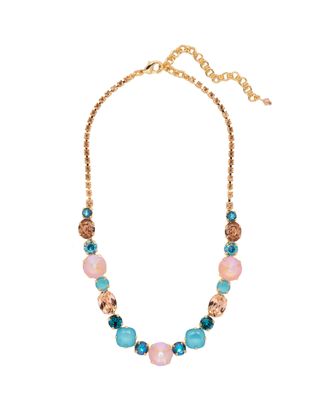 Full Circle Statement Necklace - NDQ43BGSOP - <p>Need a look that goes full circle? Three circular rivoli crystals mix with other round and oval gems in this everyday stunner. A rhinestone chain completes the look for all-around allure. From Sorrelli's South Pacific collection in our Bright Gold-tone finish.</p>