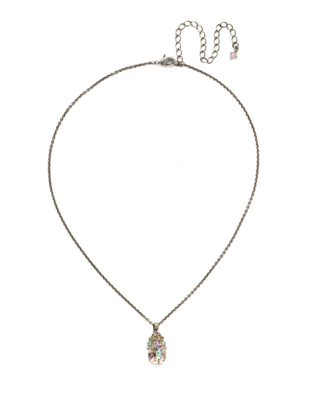 Timeless Tiara Necklace - NDQ44ASLPA - A delicate teardrop pendant sprinkled with dainty details on top. From Sorrelli's Lilac Pastel collection in our Antique Silver-tone finish.