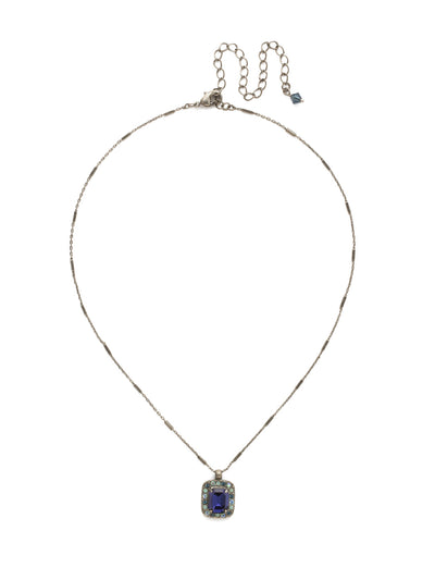 Opulent Octagon Pendant Necklace - NDQ50ASMLS - A central crystal surrounded by petite gems in a rectangular setting. From Sorrelli's Moonlit Shores collection in our Antique Silver-tone finish.