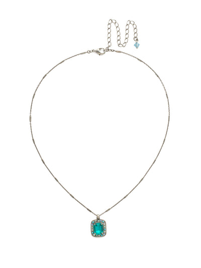 Opulent Octagon Pendant Necklace - NDQ50ASSMN - A central crystal surrounded by petite gems in a rectangular setting.